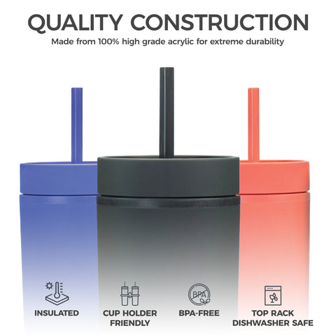 Black, Coral, Purple, Teal - 16 oz Acrylic Tumblers with Straws and Lids