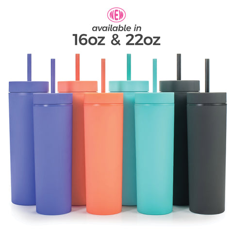 Black, Coral, Purple, Teal - 22 oz Acrylic Tumblers with Straws and Lids