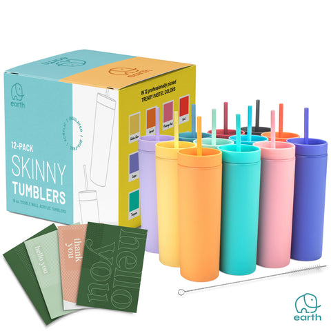 Pastel Color Mix - Pack of 12, 16 oz Acrylic Tumblers with Straws and Lids