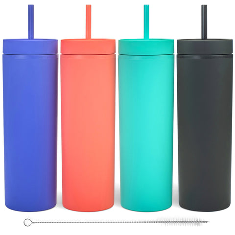 Black, Coral, Purple, Teal - 16 oz Acrylic Tumblers with Straws