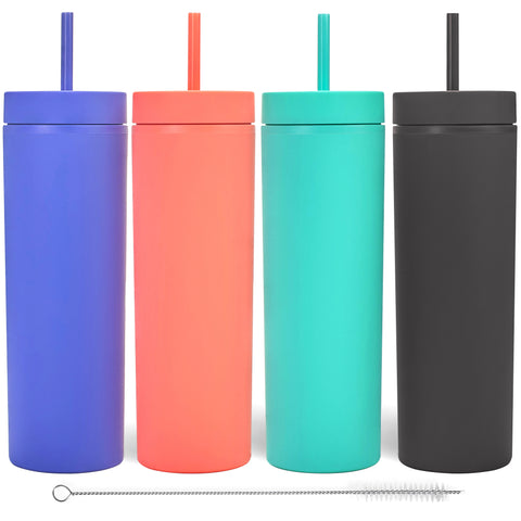 Matte Black 22OZ SKINNY Reusable Acrylic TUMBLERS With Lids and