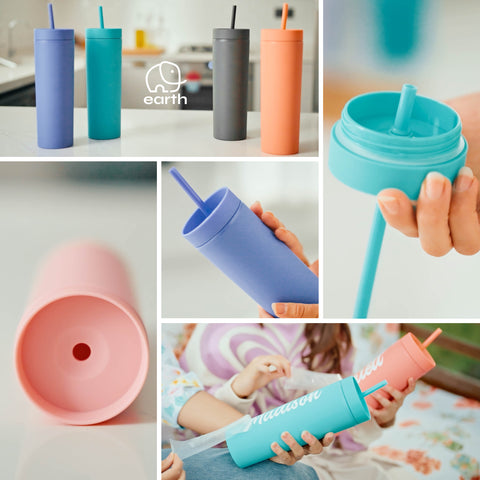 Black, Coral, Purple, Teal - 22 oz Acrylic Tumblers with Straws and Lids
