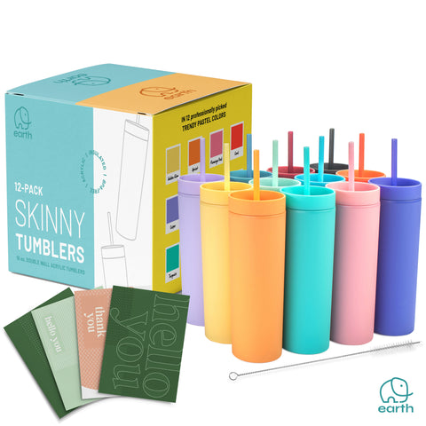 Multi Color Skinny Tumblers with Lid and Straw Pack