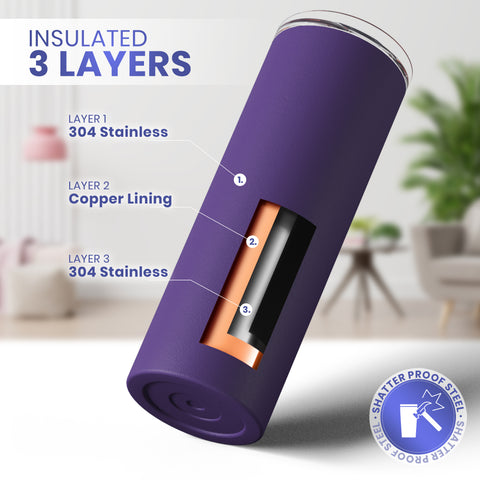 Purple, 20 oz Tumblers with Straws and Lids