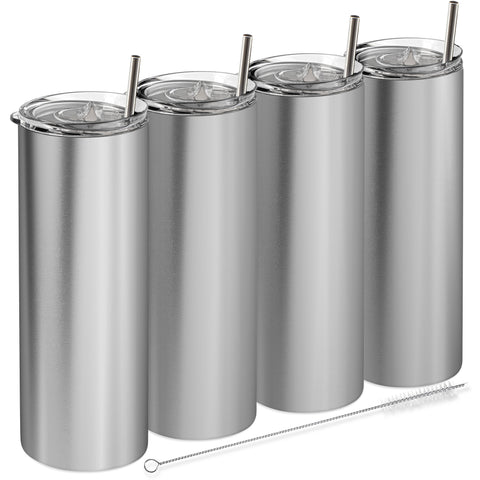 Silver, 20 oz Tumblers with Straws and Lids – Earth Drinkware