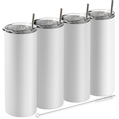 White, 20 oz Tumblers with Straws and Lids